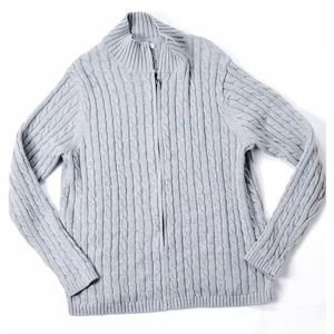 LL Bean Ladies Cable Knit Gray Full Zip Jacket